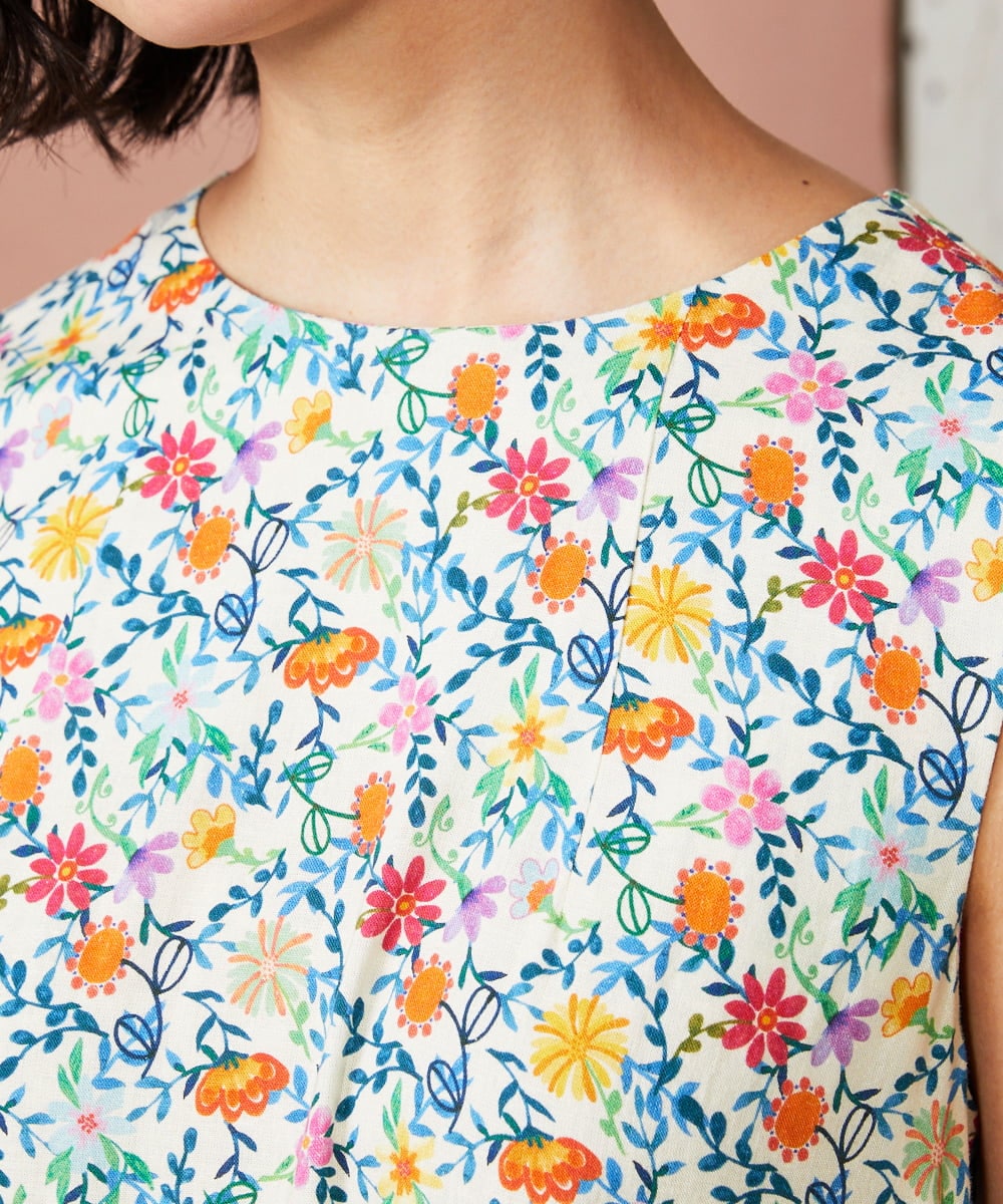 GJEFD30300 Jocomomola(ホコモモラ) Sancho Panza フラワープリントノースリーブワンピース アイボリー