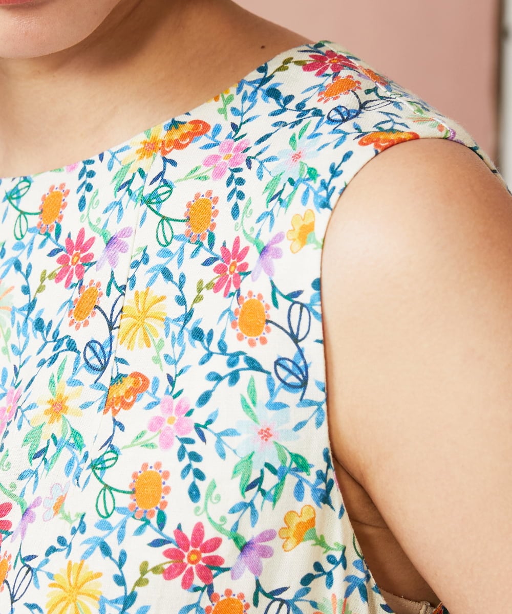 GJEFD30300 Jocomomola(ホコモモラ) Sancho Panza フラワープリントノースリーブワンピース アイボリー