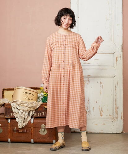 GJEFD32280  【早割10％OFF】コットンギンガムチェックシャツワンピース
