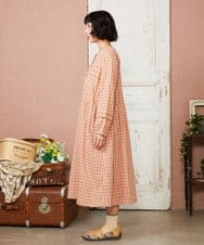 GJEFD32280 Jocomomola(ホコモモラ) Puntada ギンガムチェックシャツワンピース オレンジ