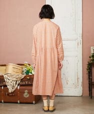 GJEFD32280 Jocomomola(ホコモモラ) Puntada ギンガムチェックシャツワンピース オレンジ