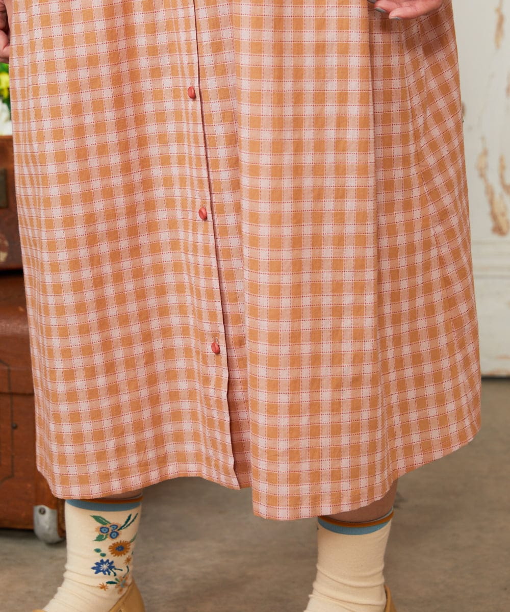 GJEFD32280 Jocomomola(ホコモモラ) Puntada ギンガムチェックシャツワンピース オレンジ