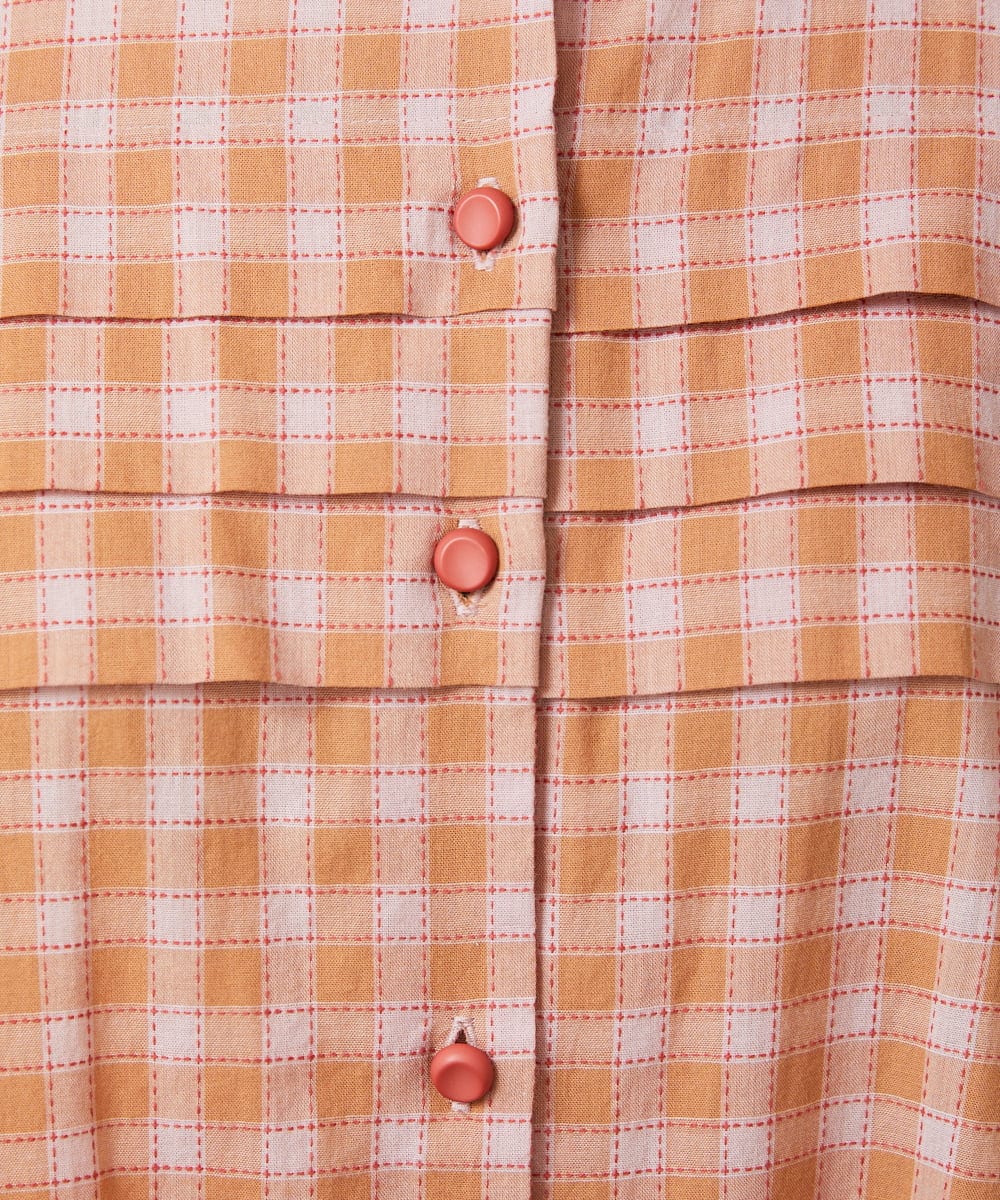 GJEFD32280 Jocomomola(ホコモモラ) Puntada ギンガムチェックシャツワンピース オレンジ