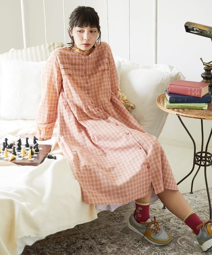 GJEFD32280 Jocomomola Puntada ギンガムチェックシャツワンピース