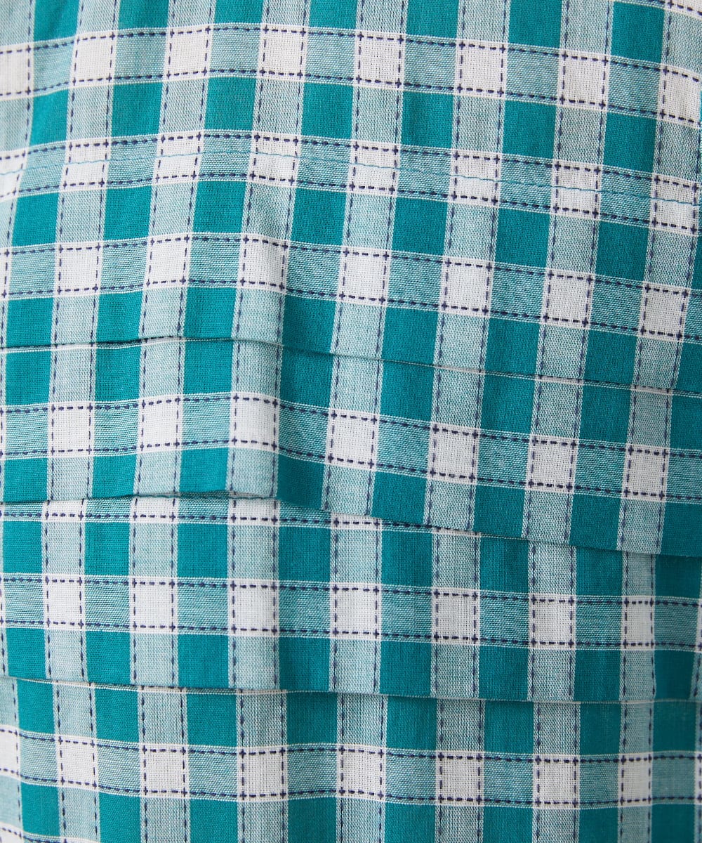 GJEFD32280 Jocomomola(ホコモモラ) Puntada ギンガムチェックシャツワンピース ブルーグリーン