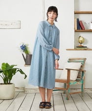 GJEFD34300 Jocomomola(ホコモモラ) エンボスドットシャツワンピース ライトブルー