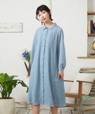 GJEFD34300 Jocomomola(ホコモモラ) エンボスドットシャツワンピース ライトブルー