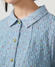 GJEFD34300 Jocomomola(ホコモモラ) エンボスドットシャツワンピース ライトブルー