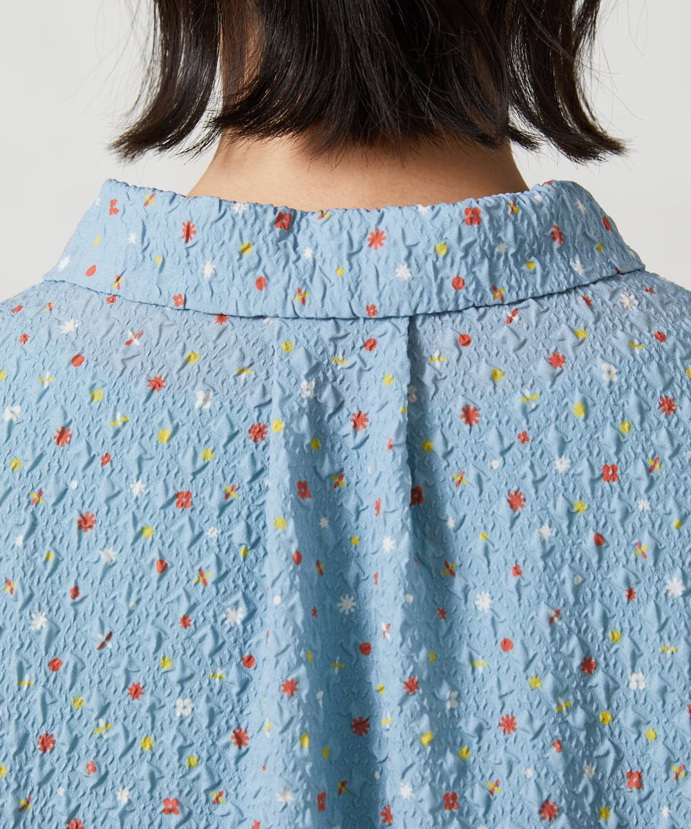 GJEFD34300 Jocomomola(ホコモモラ) エンボスドットシャツワンピース ライトブルー