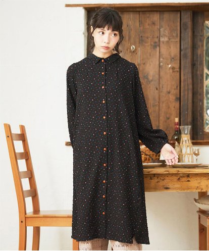 GJEFD34300 Jocomomola エンボスドットシャツワンピース