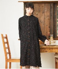 GJEFD34300 Jocomomola(ホコモモラ) エンボスドットシャツワンピース ブラック