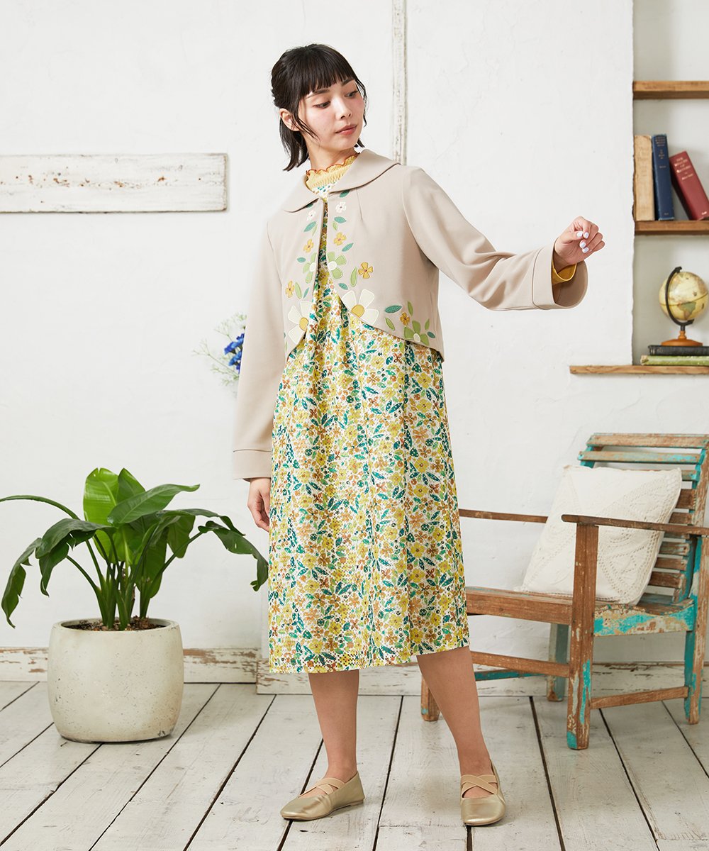 GJEFD50300 Jocomomola(ホコモモラ) El Rucio フラワープリントレースワンピース［オケージョン］ アイボリー