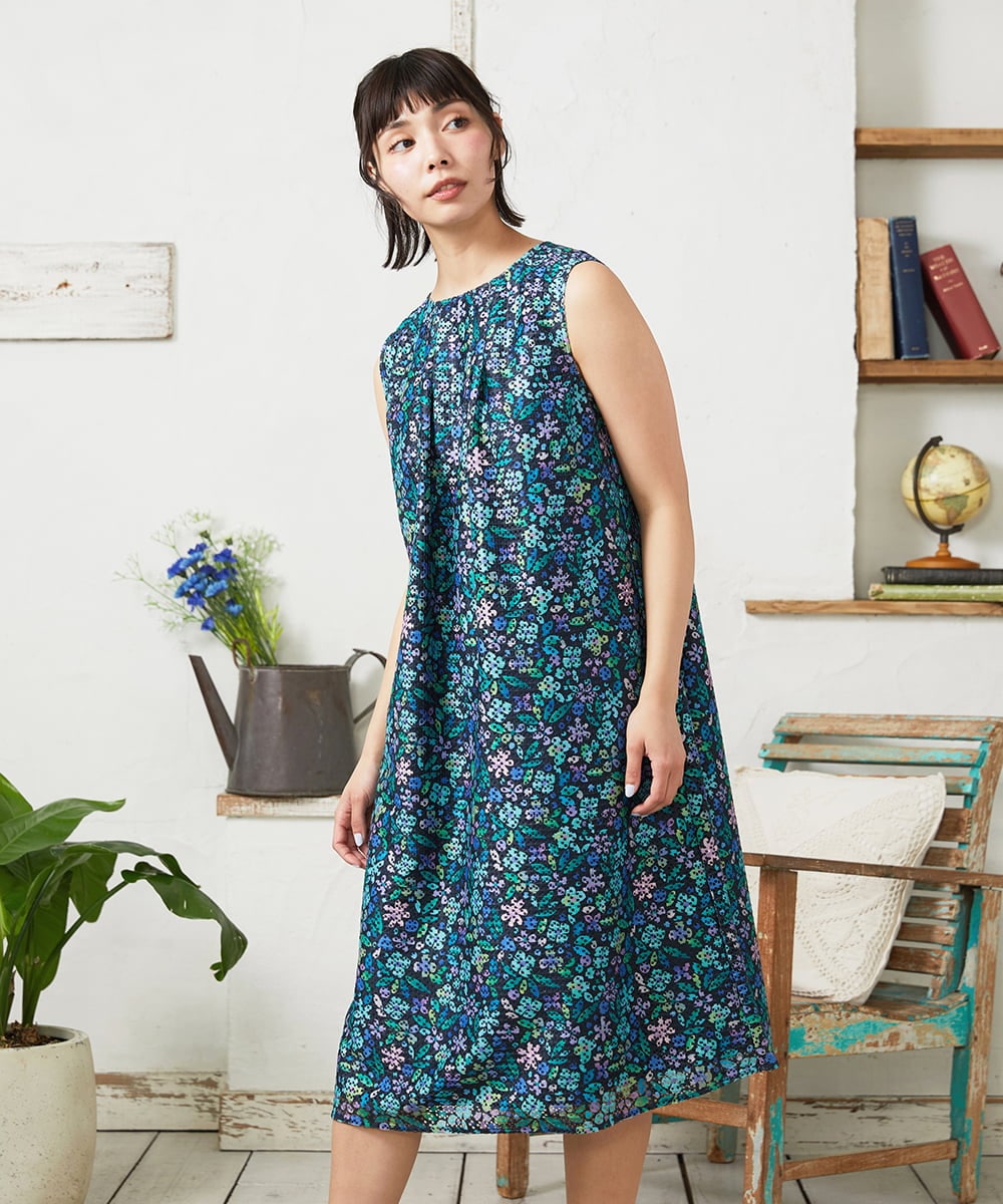 GJEFD50300 Jocomomola(ホコモモラ) El Rucio フラワープリントレースワンピース［オケージョン］ ブラック