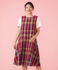 GJEFS32280 Jocomomola(ホコモモラ) Franja チェックワンピース ワイン