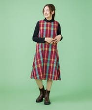 GJEFS32280 Jocomomola(ホコモモラ) Franja チェックワンピース ワイン
