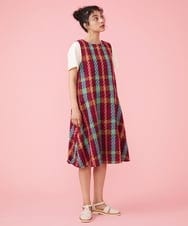 GJEFS32280 Jocomomola(ホコモモラ) Franja チェックワンピース ワイン