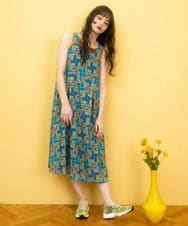 GJEGA01280 Jocomomola(ホコモモラ) Amarillo lima プリントノースリーブワンピース ブルー