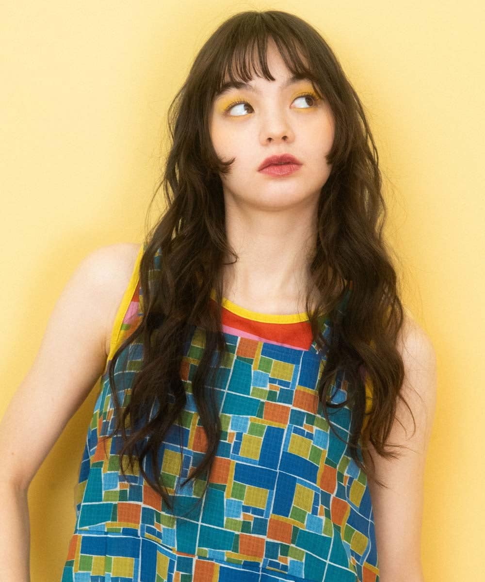 GJEGA01280 Jocomomola(ホコモモラ) Amarillo lima プリントノースリーブワンピース ブルー