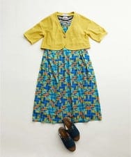 GJEGA01280 Jocomomola(ホコモモラ) Amarillo lima プリントノースリーブワンピース ブルー