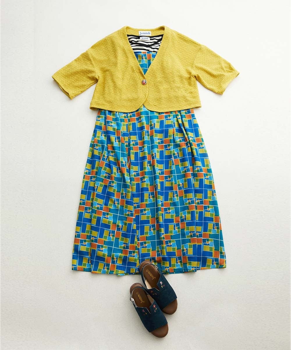 GJEGA01280 Jocomomola(ホコモモラ) Amarillo lima プリントノースリーブワンピース ブルー