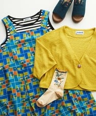 GJEGA01280 Jocomomola(ホコモモラ) Amarillo lima プリントノースリーブワンピース ブルー