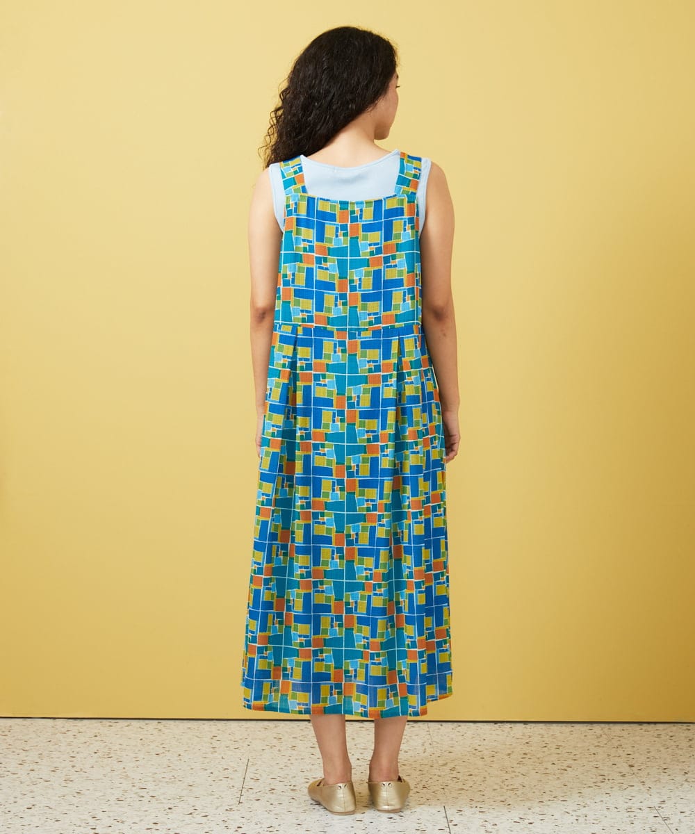 GJEGA01280 Jocomomola(ホコモモラ) Amarillo lima プリントノースリーブワンピース ブルー