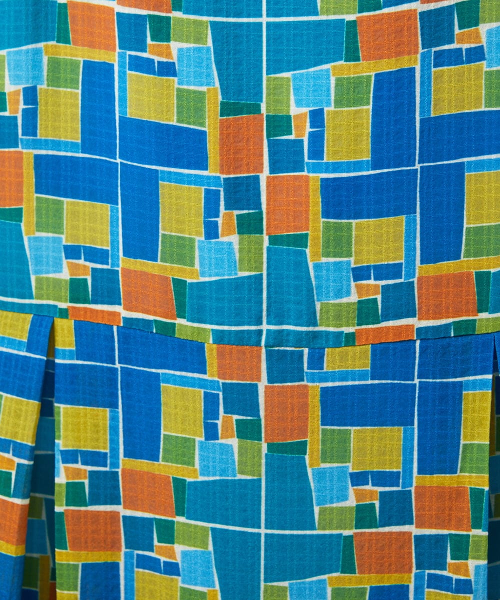 GJEGA01280 Jocomomola(ホコモモラ) Amarillo lima プリントノースリーブワンピース ブルー