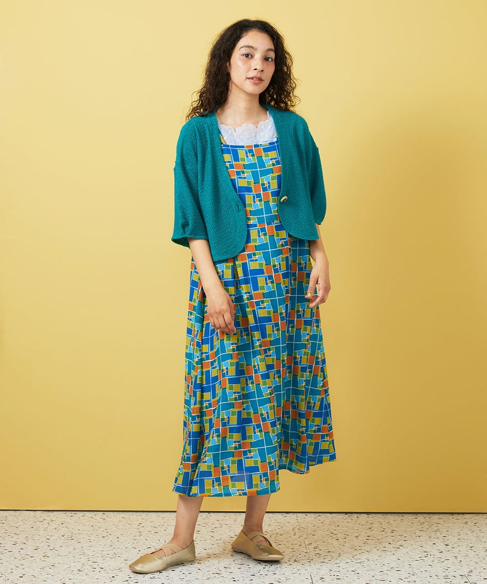 GJEGA01280 Jocomomola(ホコモモラ) Amarillo lima プリントノースリーブワンピース ブルー