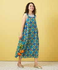 GJEGA01280 Jocomomola(ホコモモラ) Amarillo lima プリントノースリーブワンピース ブルー