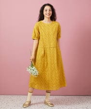 GJEGA35330 Jocomomola(ホコモモラ) フラワーステッチローンワンピース イエロー