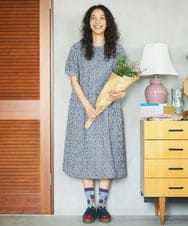GJEGA35330 Jocomomola(ホコモモラ) フラワーステッチローンワンピース ブラック