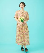 GJEGA70360 Jocomomola(ホコモモラ) 【日本製】Rosa flamenco フラワープリントタックワンピース ピンク