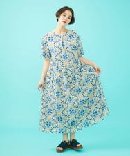 GJEGA70360 Jocomomola(ホコモモラ) 【日本製】Rosa flamenco フラワープリントタックワンピース ブルー
