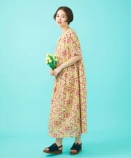GJEGA70360 Jocomomola(ホコモモラ) 【日本製】Rosa flamenco フラワープリントタックワンピース ブルー