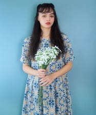 GJEGA70360 Jocomomola(ホコモモラ) 【日本製】Rosa flamenco フラワープリントタックワンピース ブルー