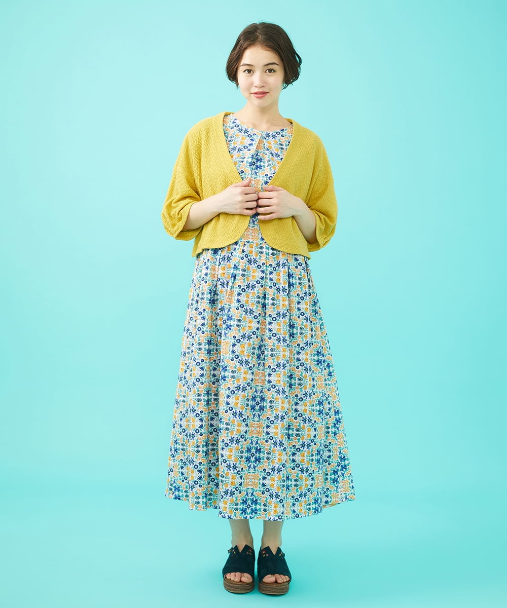 GJEGA70360 Jocomomola(ホコモモラ) 【日本製】Rosa flamenco フラワープリントタックワンピース ブルー