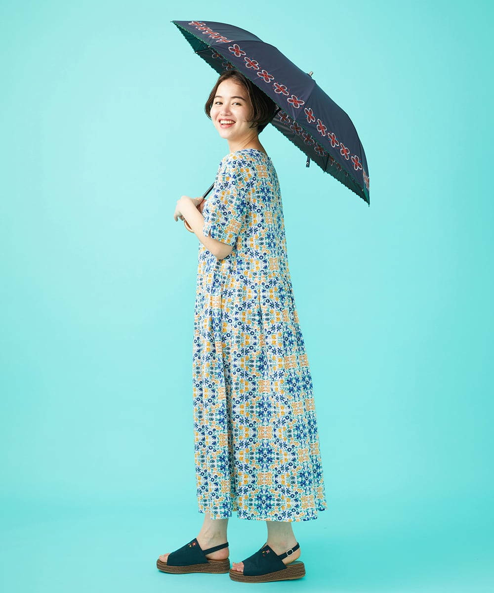 GJEGA70360 Jocomomola(ホコモモラ) 【日本製】Rosa flamenco フラワープリントタックワンピース ブルー