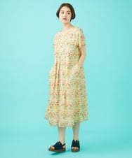 GJEGB38290 Jocomomola(ホコモモラ) 【先行予約】Verde esmeralda リネンプリントワンピース オレンジ