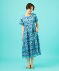 GJEGB38290 Jocomomola(ホコモモラ) Verde esmeralda リネンプリントワンピース ブルー