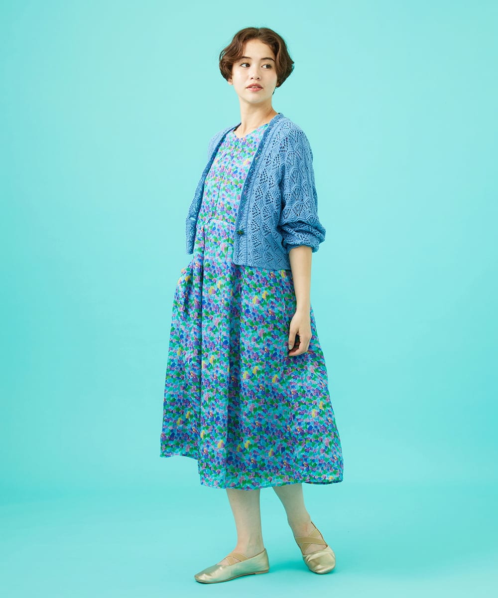 GJEGB38290 Jocomomola(ホコモモラ) Verde esmeralda リネンプリントワンピース ブルー