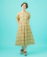 GJEGB38290 Jocomomola(ホコモモラ) Verde esmeralda リネンプリントワンピース ブルー
