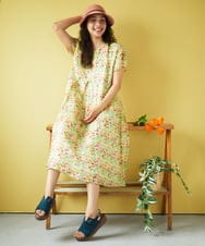 GJEGB38290 Jocomomola(ホコモモラ) Verde esmeralda リネンプリントワンピース ブルー