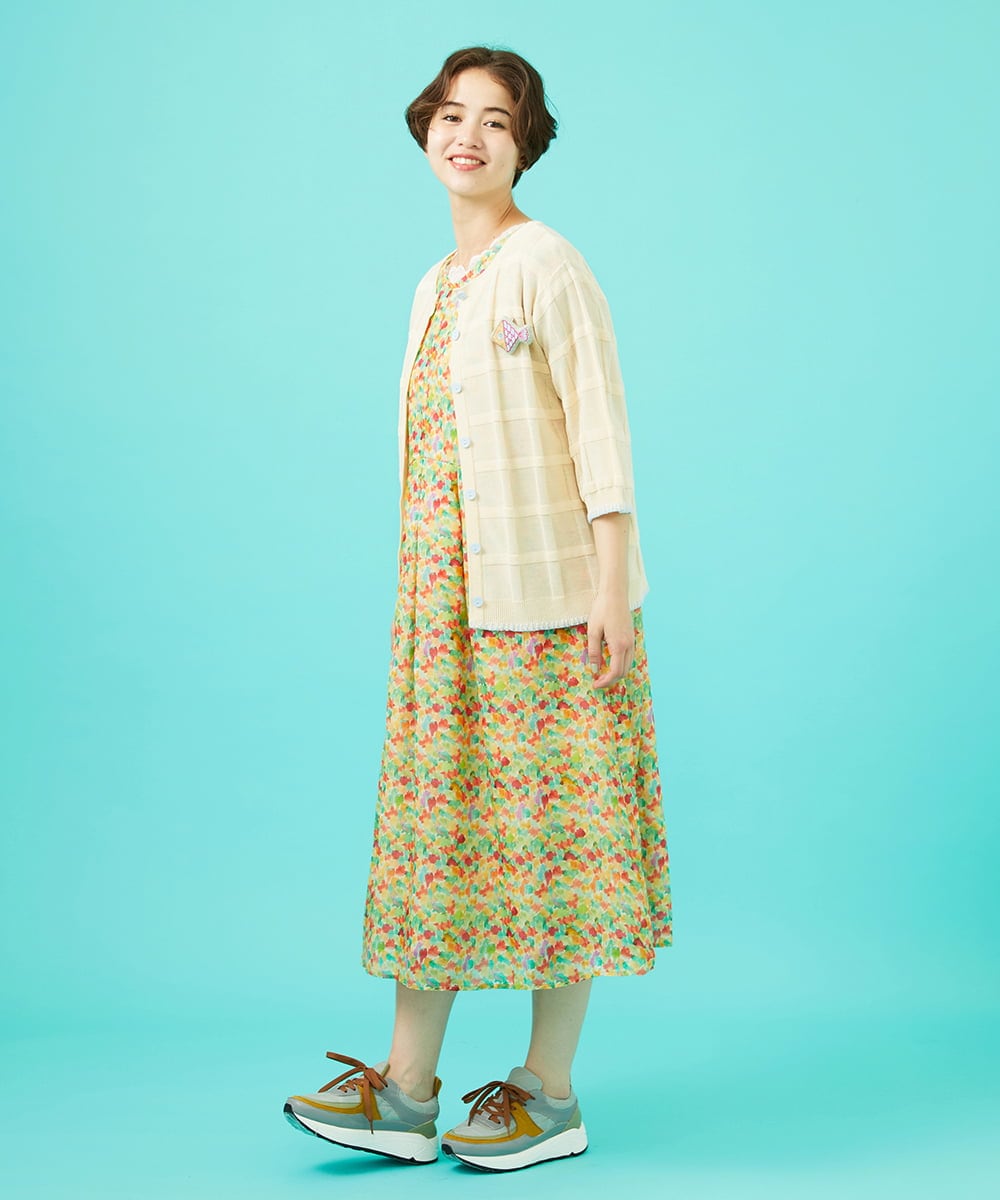 GJEGB38290 Jocomomola(ホコモモラ) Verde esmeralda リネンプリントワンピース ブルー
