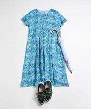 GJEGB38290 Jocomomola(ホコモモラ) Verde esmeralda リネンプリントワンピース ブルー