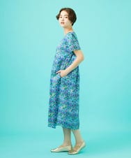 GJEGB38290 Jocomomola(ホコモモラ) Verde esmeralda リネンプリントワンピース ブルー