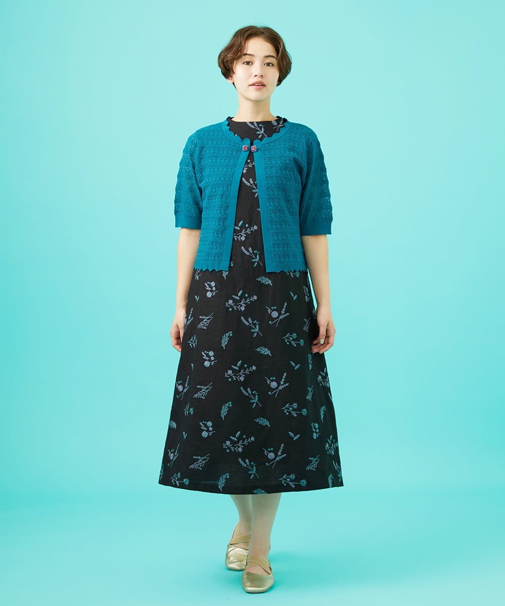 GJEGB51360 Jocomomola(ホコモモラ) Abundancia de flores フラワー総刺繍ノースリーブワンピース ブラック
