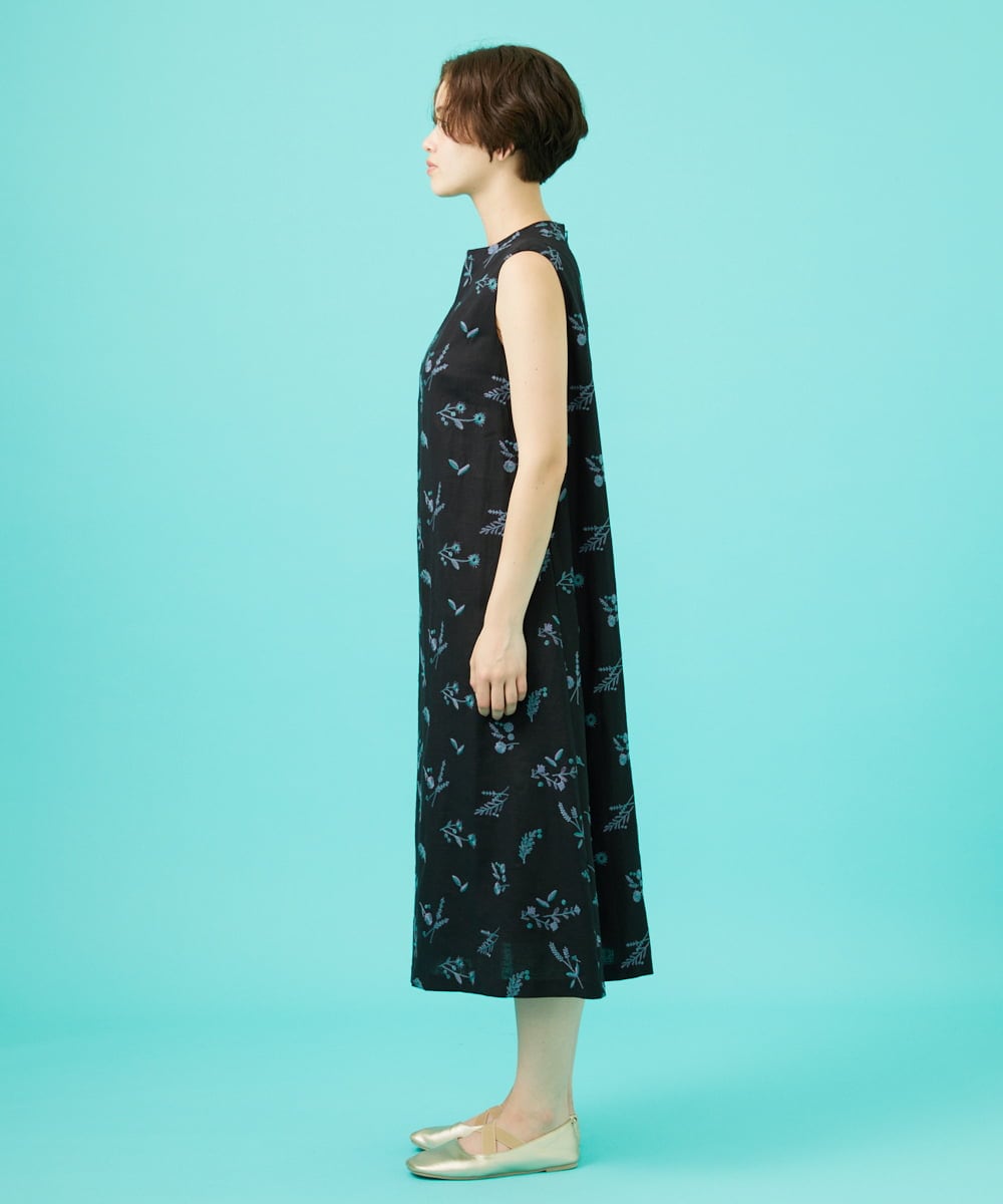 GJEGB51360 Jocomomola(ホコモモラ) Abundancia de flores フラワー総刺繍ノースリーブワンピース ブラック