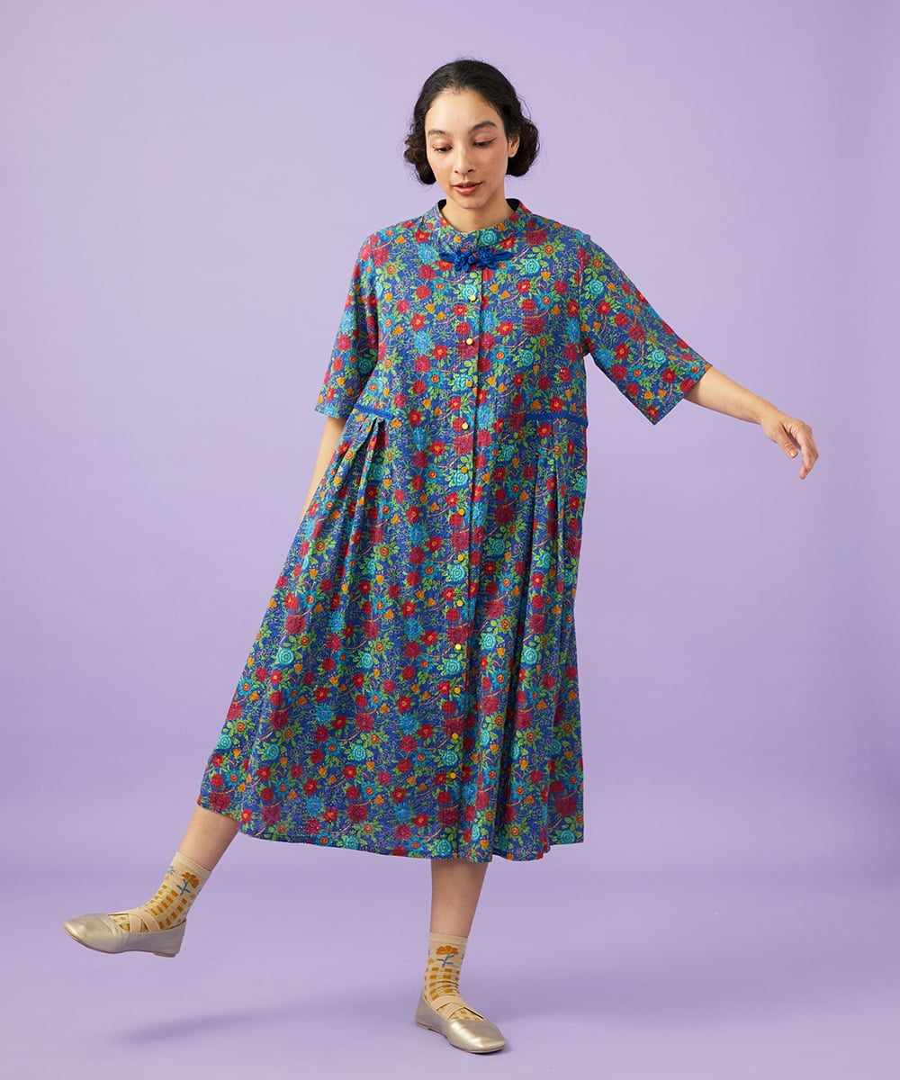 GJEGD01330 Jocomomola(ホコモモラ) Don Quijote フラワープリントワンピース ネイビー