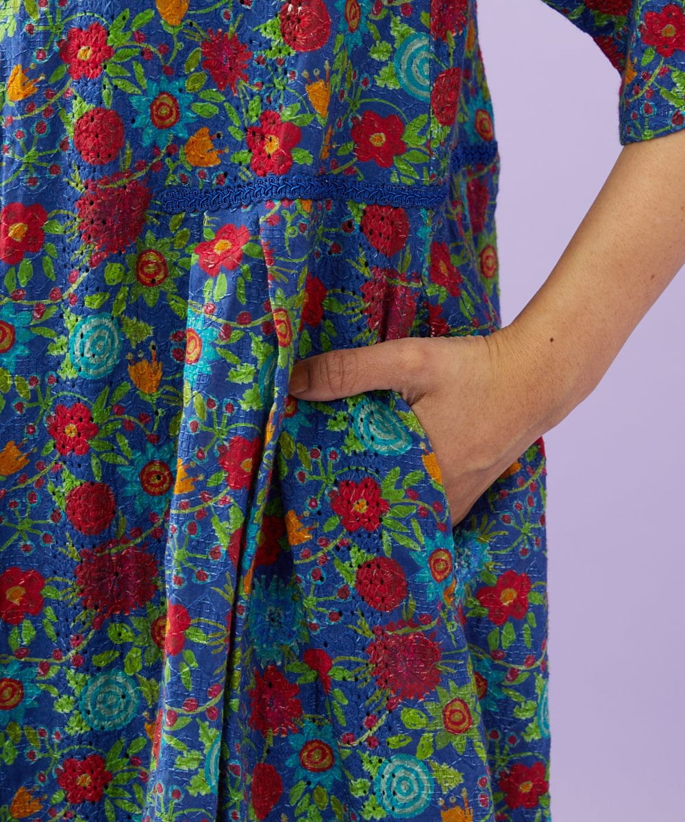 GJEGD01330 Jocomomola(ホコモモラ) Don Quijote フラワープリントワンピース ネイビー