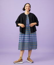 GJEGD30270 Jocomomola(ホコモモラ) Enganar チェック柄スモッキング刺繍ワンピース ネイビー